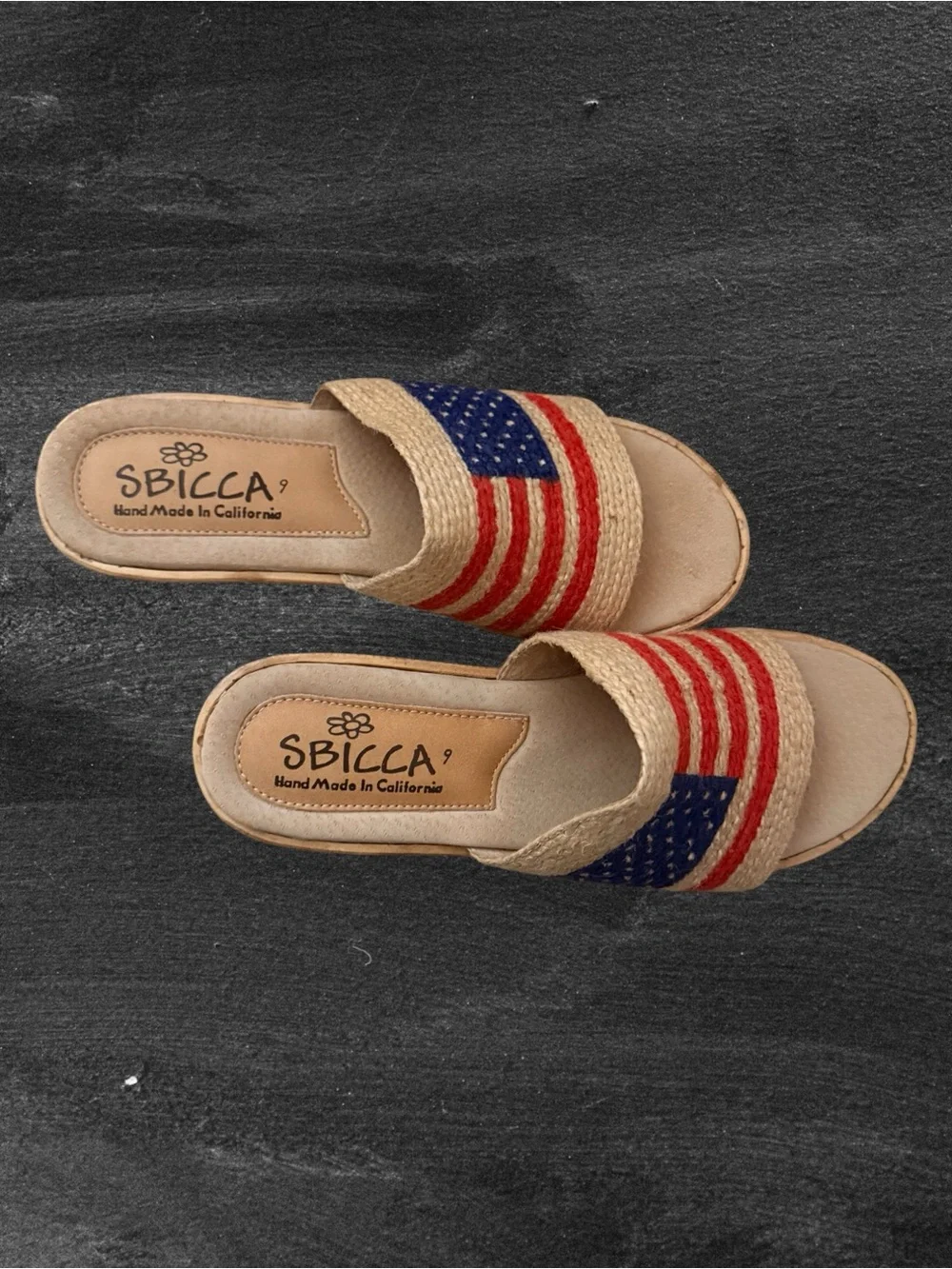 Sbicca Liberty Sandals Size 9 Red White Blue American Flag Espadrille Platform